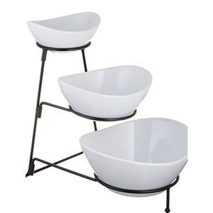 Gracious Dining Three-Tier Oval Serving Bowl Set, White And Black